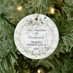 First Christmas Grandparents Greenery Gold Photo Ceramic Tree Decoration