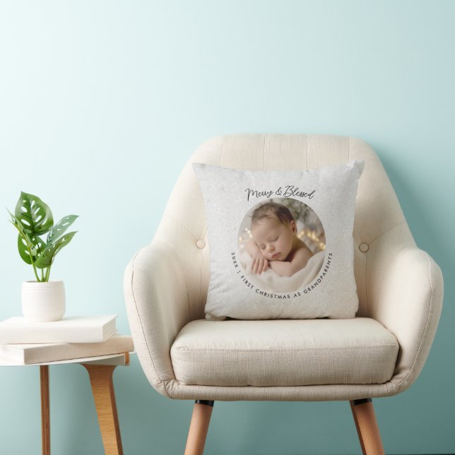 First Christmas Grandparents Modern Simple Photo Cushion (Chair)