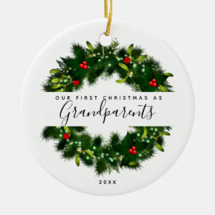 First Christmas Grandparents Modern Wreath Custom Ceramic Tree Decoration