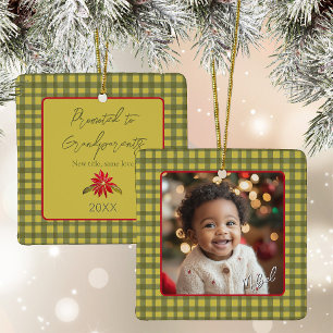 First Christmas Grandparents Photo Green Gingham Ceramic Ornament