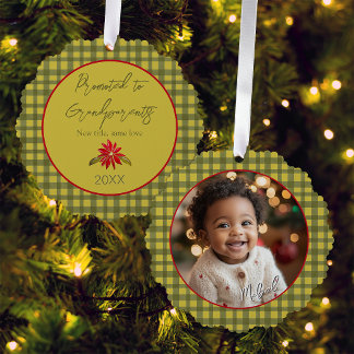 First Christmas Grandparents Photo Green Gingham Tree Decoration Card