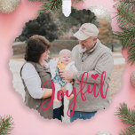 First Christmas grandparents photo script modern Tree Decoration Card<br><div class="desc">Modern Joyful pink script and heart First Christmas as grandparents keepsake tree ornament card for grandma and grandpa and their first grandchild,  grandson or granddaughter.</div>
