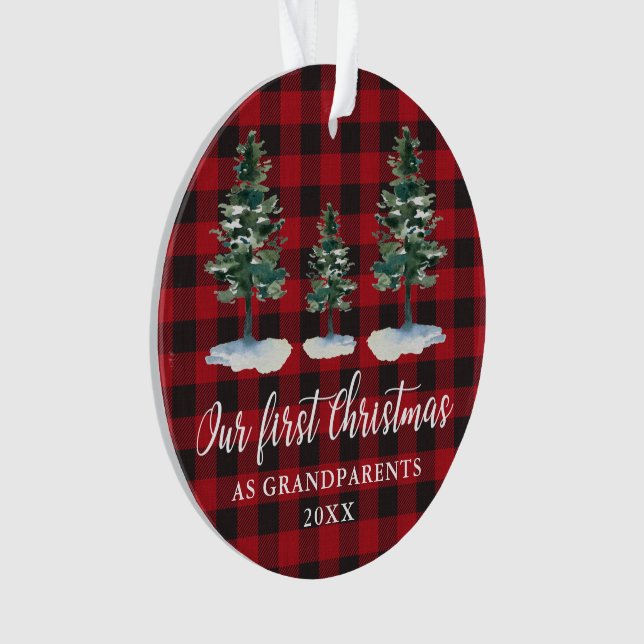 First Christmas Grandparents Pine Plaid PHOTO BACK Ornament (Front)