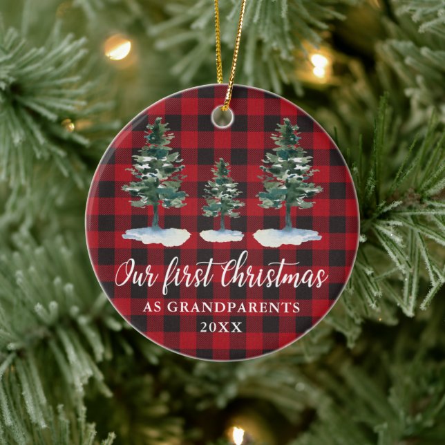 First Christmas Grandparents Pines Plaid Ceramic Tree Decoration (Tree)