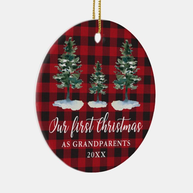First Christmas Grandparents Plaid PHOTO BACK Ceramic Tree Decoration (Right)
