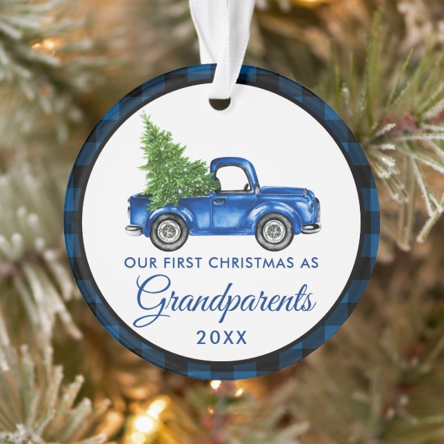 First Christmas Grandparents Truck Blue Plaid Ornament (Tree)