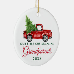 First Christmas Grandparents Truck PHOTO BACK Ceramic Tree Decoration