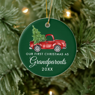 First Christmas Grandparents Vintage Truck Green Ceramic Tree Decoration