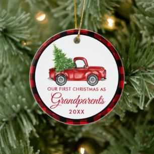 First Christmas Grandparents Vintage Truck Plaid Ceramic Tree Decoration