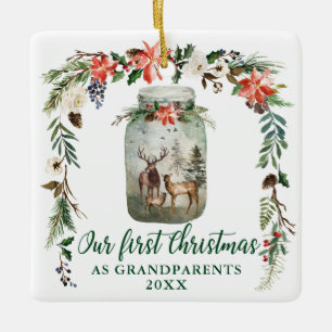 First Christmas Grandparents Winter Deer Family Ceramic Ornament