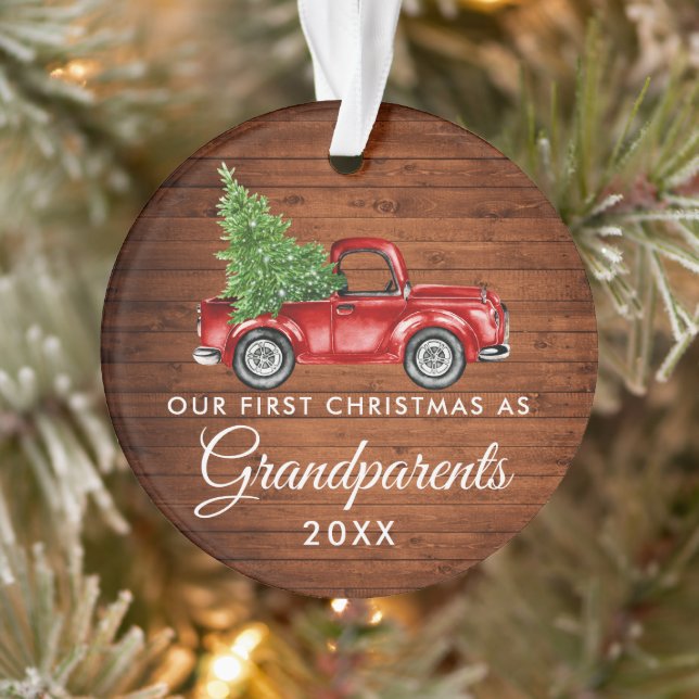 First Christmas Grandparents Wood Vintage Truck Ornament (Tree)