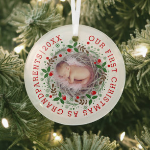 First Christmas grandparents wreath photo Glass Tree Decoration