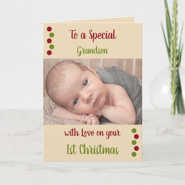 First Christmas grandson too cute red Card (Front)