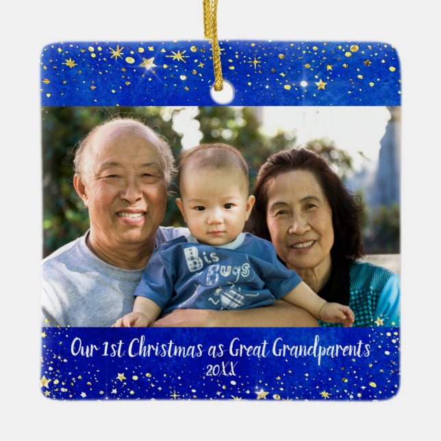 First Christmas Great Grandparents 2 Photo Stars Ceramic Ornament (Front)