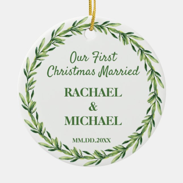 First Christmas Greenery Betta Fish Couples Ceramic Tree Decoration (Front)
