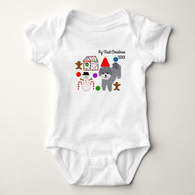 First Christmas Grey Poodle #2 Baby Bodysuit (Front)
