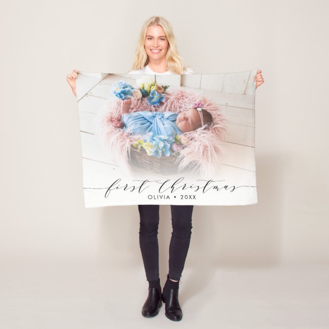 First Christmas Hand-lettering Modern Photo Fleece Blanket (In Situ)