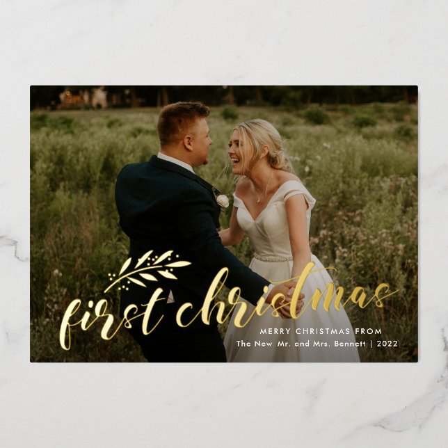 First Christmas Handwritten Wedding Photo Gold  (Front)