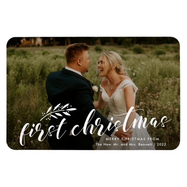 First Christmas Handwritten Wedding Photo Holiday  Magnet (Horizontal)