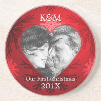 First Christmas Heart Personalised photo coaster