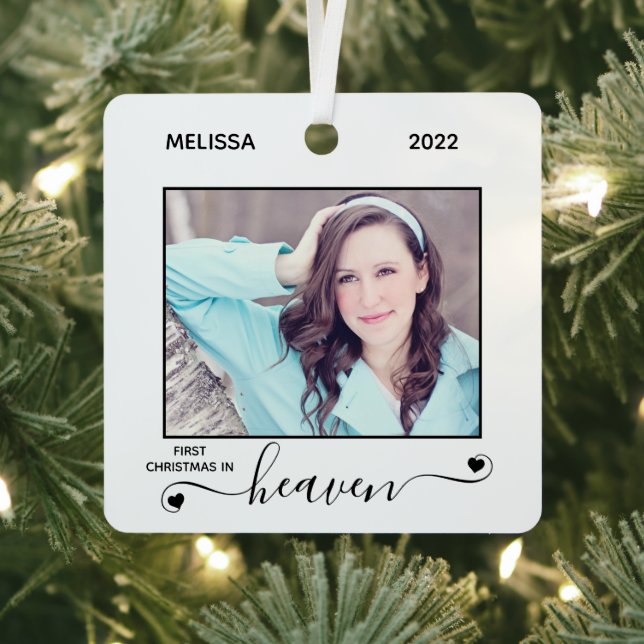 First Christmas Heaven Simple 2 Photo Memorial Metal Tree Decoration (Insitu)