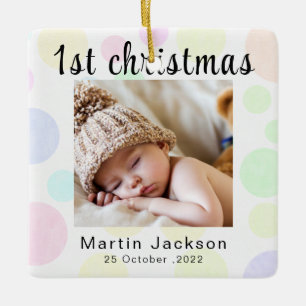 First Christmas Here Photo Newborn Cute Baby Toes  Ceramic Ornament