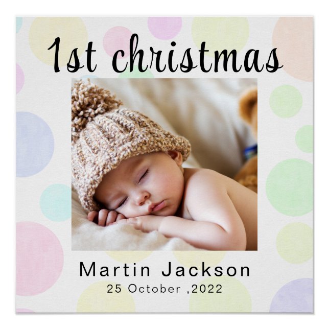 First Christmas Here Photo Newborn Cute Baby Toes  Poster (Front)