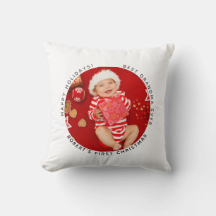 First Christmas Holiday Baby Photo Grandma Custom Cushion