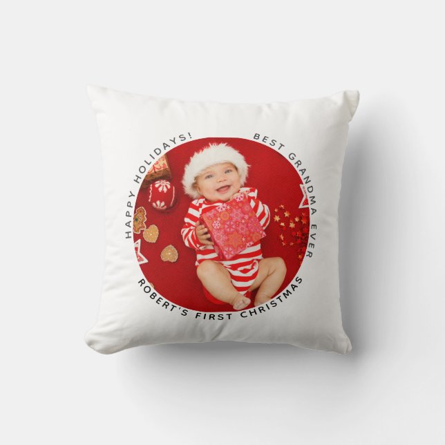 First Christmas Holiday Baby Photo Grandma Custom Cushion (Front)