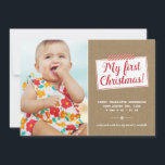 First Christmas | Holiday Birth Announcement<br><div class="desc">A cute holiday photo card for baby's first Christmas. This birth announcement features a kraft paper background,  washi tape,  and the phrase "My first Christmas" written in pretty red calligraphy. The unisex design works for either a baby girl or baby boy.</div>