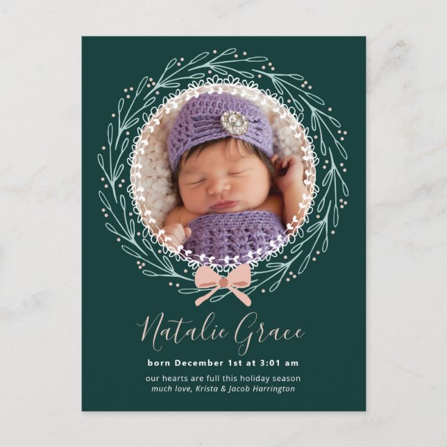First Christmas Holiday Birth Announcement Postcard (Front)