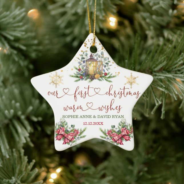 First Christmas Holiday Pine Bow Lantern Wedding Ceramic Tree Decoration (Tree)