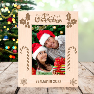 First Christmas Holly, Candy Canes, Show Name 5x7 Etched Frames