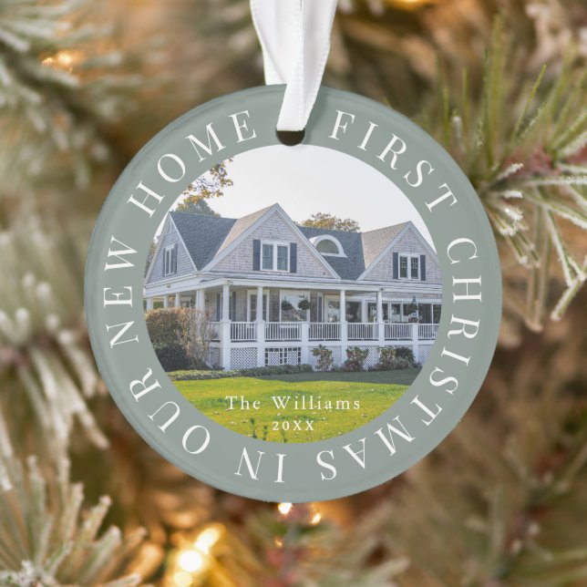 First Christmas Home Sage Green Photo Ornament (Tree)