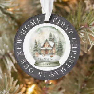 First Christmas Home Snow Globe Night Sky Photo Ornament