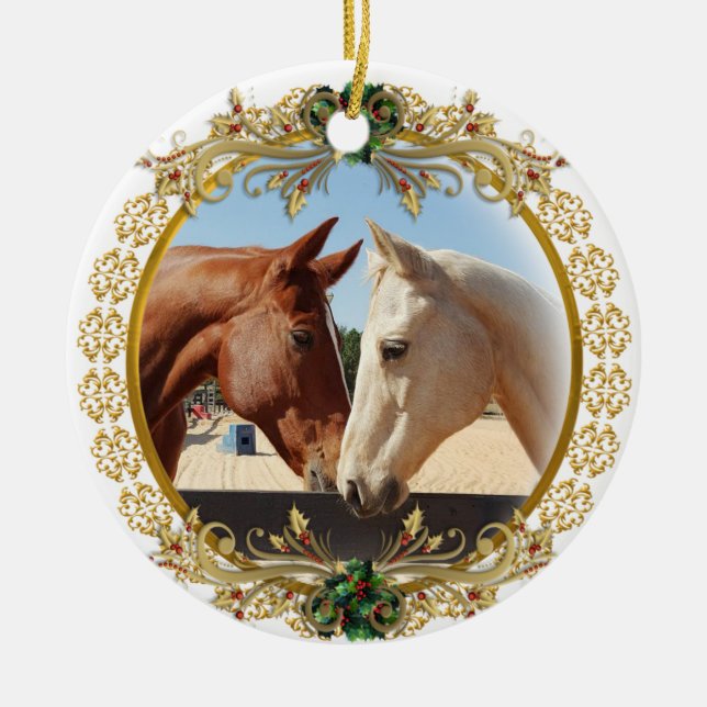First Christmas horses Ceramic Tree Decoration (Front)