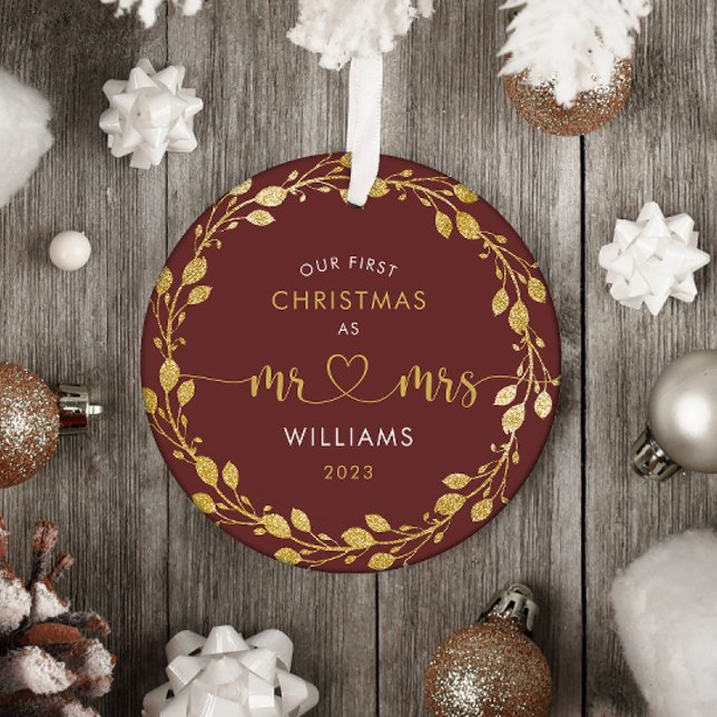 First Christmas Husband and Wife Gold Wreath Photo Metal Tree Decoration (Creator Uploaded)