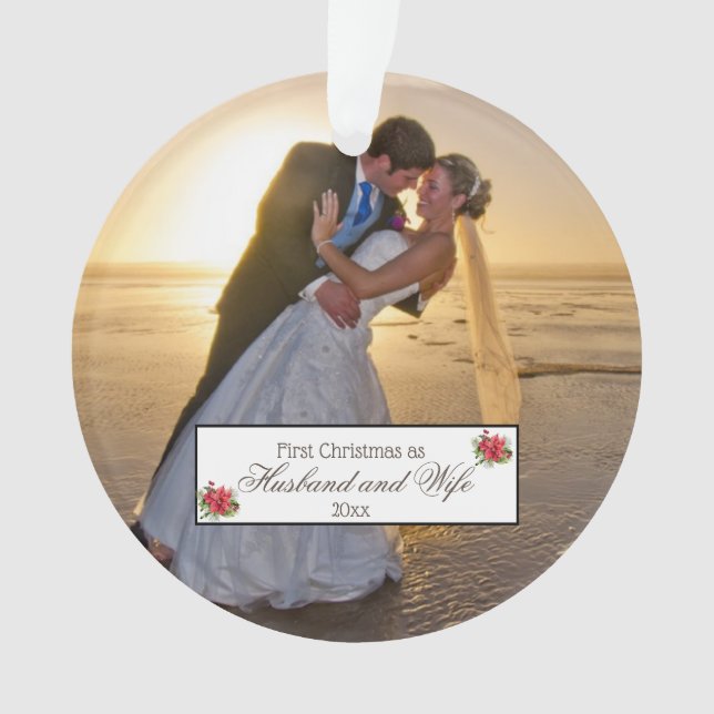 First Christmas Husband and Wife - Poinsettia Ornament (Front)