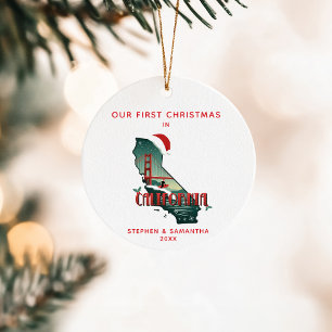 First Christmas In California State Custom Text Ceramic Tree Decoration