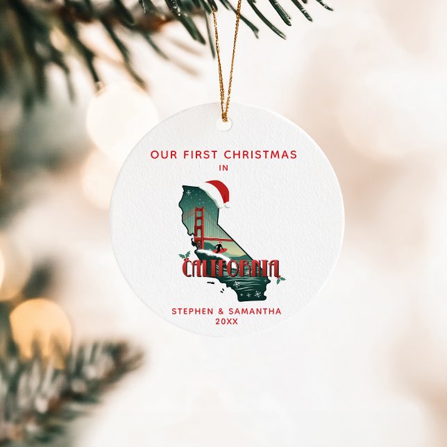 First Christmas In California State Custom Text Ceramic Tree Decoration (Edit details to personalize.  Coordinating gifts & partyware in the collection)