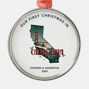 First Christmas In California State Personalised Metal Tree Decoration