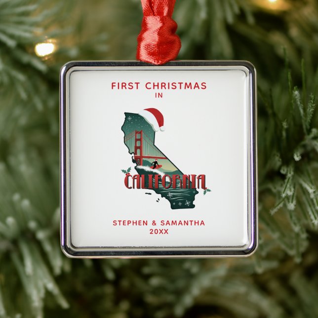 First Christmas In California State Personalised  Metal Tree Decoration (Tree)