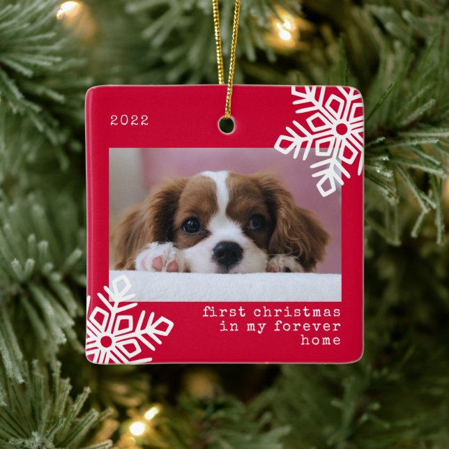 First Christmas In My Forever Home Dog Photo Ceramic Ornament (Tree)