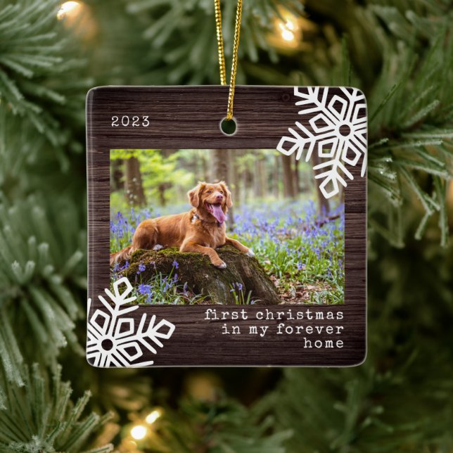 First Christmas In My Forever Home Dog Photo Ceramic Ornament (Tree)