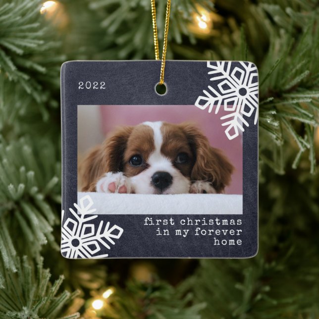 First Christmas In My Forever Home Dog Photo Ceramic Ornament (Tree)