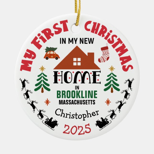 First Christmas In My New Home Custom Name Ceramic Tree Decoration (Front)