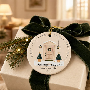 ]FIRST CHRISTMAS IN NEW APARTMENT BEIGE CERAMIC TREE DECORATION