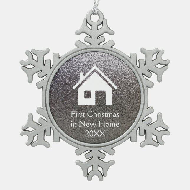 First Christmas in New Home 2018 | Lovely Snowflake Pewter Christmas Ornament (Front)