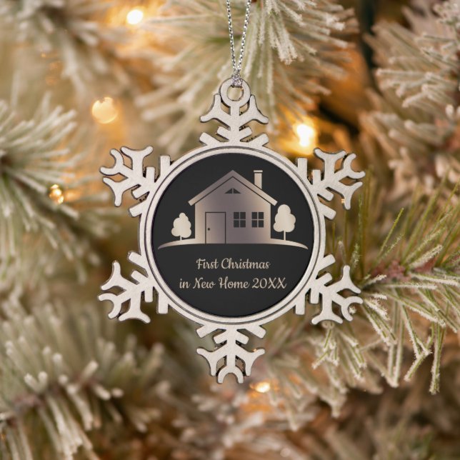 First Christmas in New Home 20XX Snowflake Pewter Christmas Ornament (Tree)