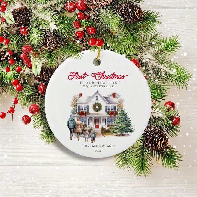 First Christmas In New Home | 2 Children Family Ceramic Tree Decoration (Creator Uploaded)